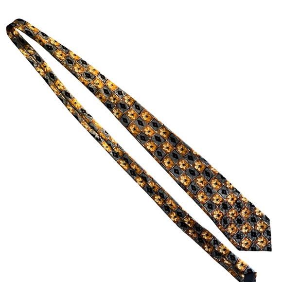 Lanvin Floral Checker Patterned Printed Copper Brown Grey 100% Silk Tie - Picture 3 of 4